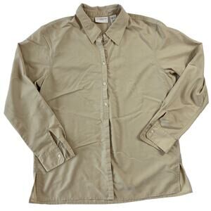 Liz Claiborne Lizsport Women's Large Tan Button Up Blouse Long Sleeve